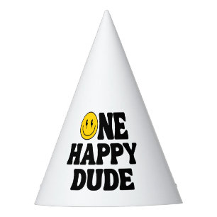 Retro One Happy Dude Smile Face Boy 1st Birthday Party Hat