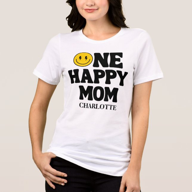 Retro One Happy Mom Smile Face Birthday Tri-Blend Shirt (Front)