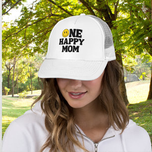 Retro One Happy Mom Smile Face Birthday Trucker Hat