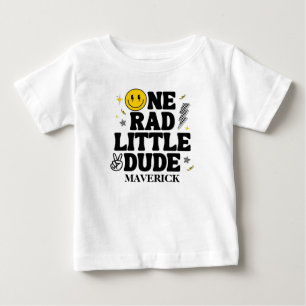 Retro One Rad Little Dude Smile Boy 1st Birthday Baby T-Shirt