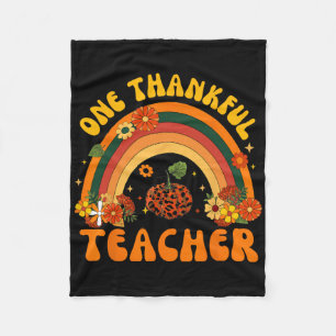 Retro One Thankful Teacher Thanksgiving Fall Mens Fleece Blanket