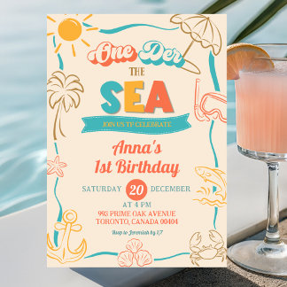 Retro Oneder The Sea First Birthday Invitation