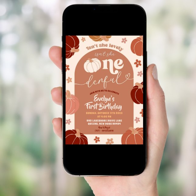 Retro Onederful Arch Pumpkin 1st Birthday Invitation (Front Digital)