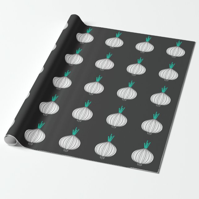 Retro Onion Funny Vegetables Graphic Wrapping Paper (Unrolled)
