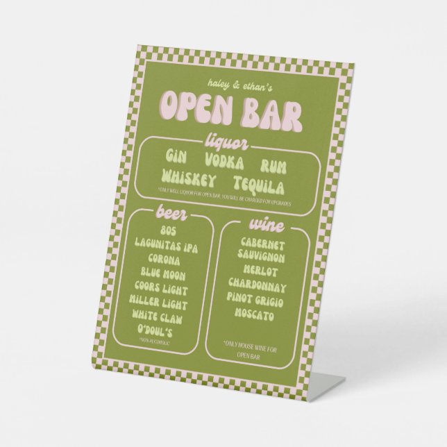Retro Open Bar Menu Pedestal Sign (Front)
