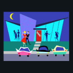 Retro Open House Party Poster<br><div class="desc">This Retro Open House Party Poster will put you in the partying mood. The cartoon design features the exterior of a mid century modern house. Through the floor to ceiling turquoise glass walls, we can see the navy blue silhouettes of festive party goers. There is a couple chatting in front...</div>