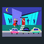 Retro Open House Party Poster<br><div class="desc">This Retro Open House Party Poster will put you in the partying mood. The cartoon design features the exterior of a mid century modern house. Through the floor to ceiling turquoise glass walls, we can see the navy blue silhouettes of festive party goers. There is a couple chatting in front...</div>