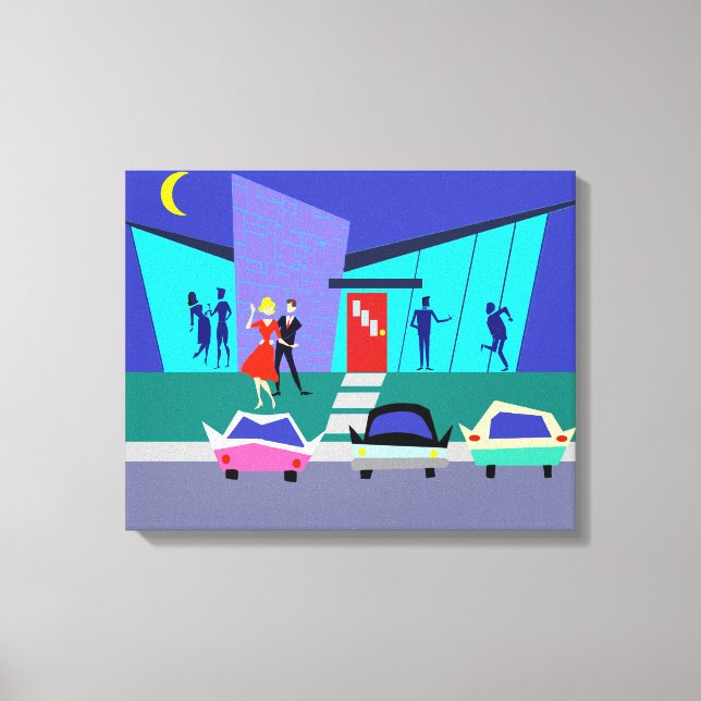 Retro Open House Party Stretched Canvas Print (Front)