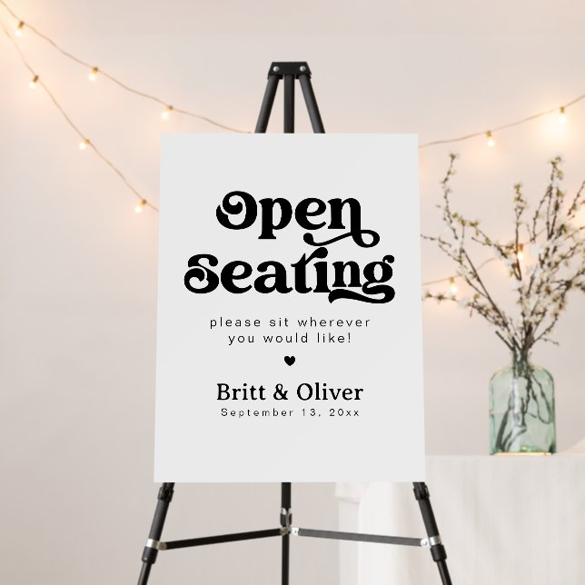 Retro Open Seating Sign Seating Wedding Sign 70's (In Situ (Stand))