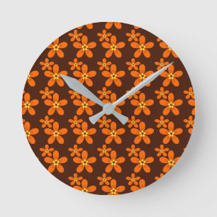 Retro orange 1970's mouse pad round clock