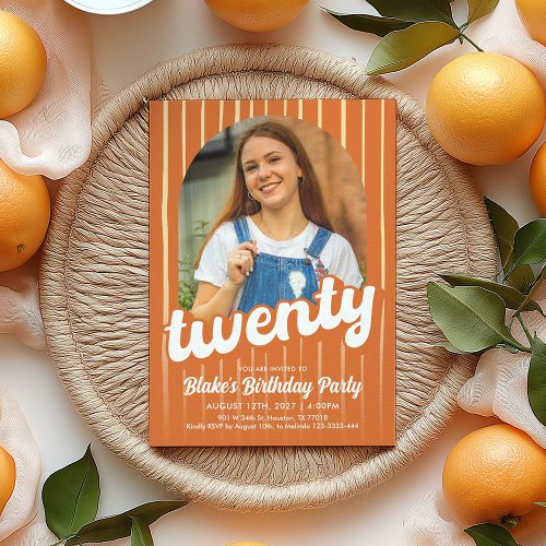 Retro Orange 20Th Birthday Invitation
