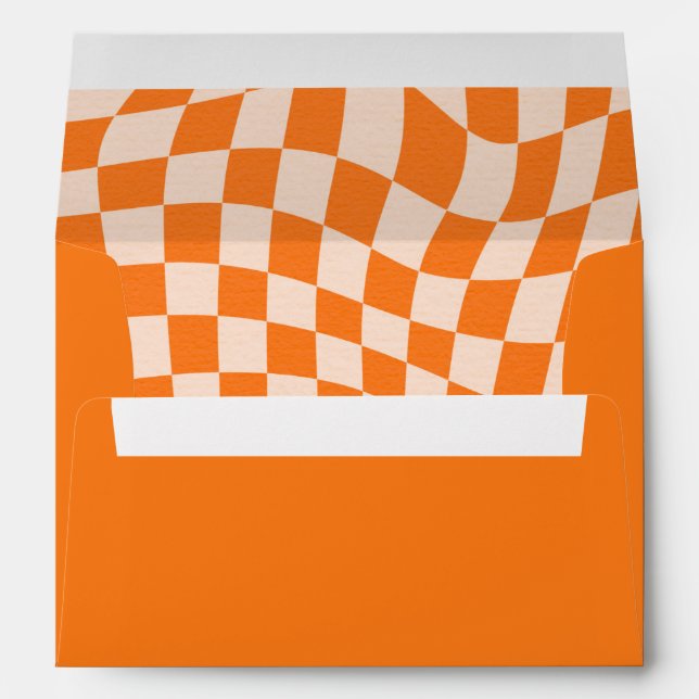 Retro Orange Abstract Checkerboard Baby Shower Envelope (Back (Bottom))