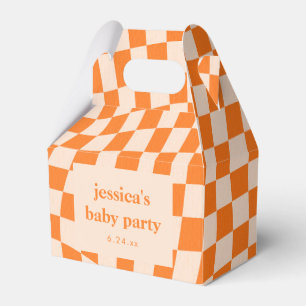 Retro Orange Abstract Checkerboard Baby Shower Favor Boxes