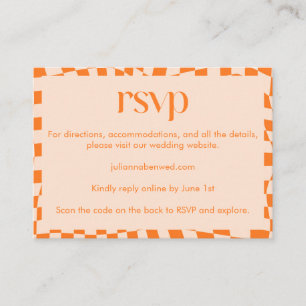 Retro Orange Abstract Checkerboard Wedding Website Enclosure Card