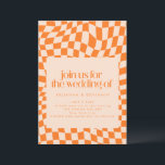Retro Orange Abstract Checkerboard Wedding Website Invitation<br><div class="desc">Retro Orange Abstract Checkerboard Wedding Invitation with Website RSVP</div>