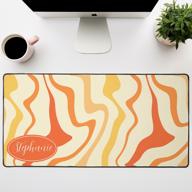 Retro Orange Abstract Groovy Swirl Desk Mat (Creator Uploaded)