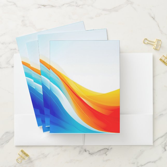 Retro Orange and Blue abstract curved lines Pocket Folder (In Situ)