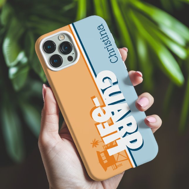 Retro Orange and Blue Lifeguard Personalized Name Case-Mate iPhone Case (Creator Uploaded)