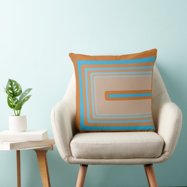 Retro Orange and Blue Throw Pillow (Chair)