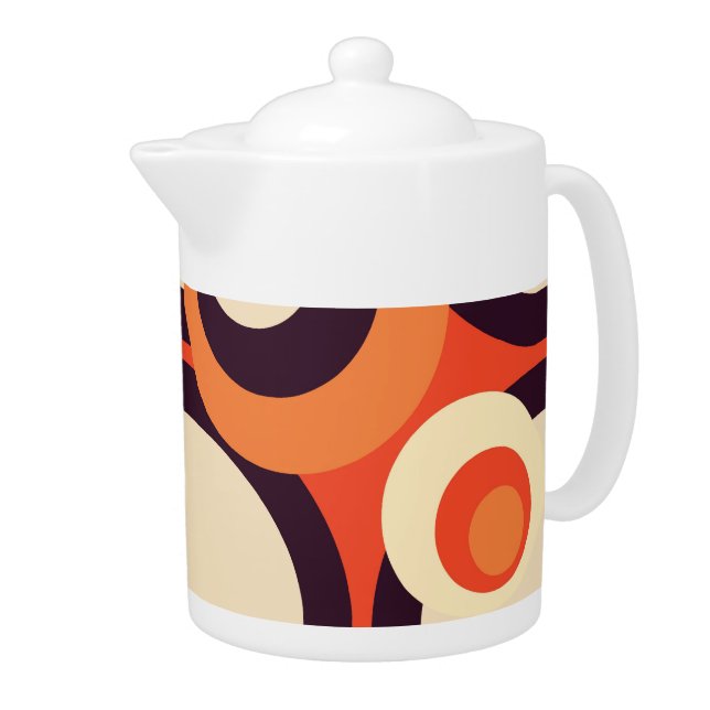 Retro Orange and Brown Fifties Abstract Art Teapot (Right)