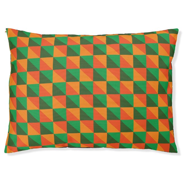 Retro Orange and Green Geometric Abstract Pattern Pet Bed (Front)