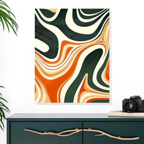 Retro Orange And Green Swirl Wall Art Acrylic Photo Tile