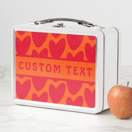 Retro Orange and Groovy Red Hearts Metal Lunch Box