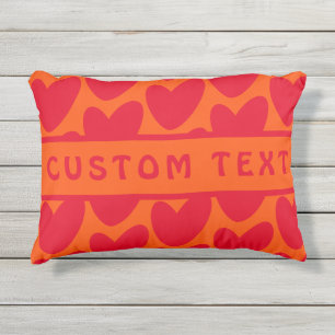 Retro Orange and Groovy Red Hearts Outdoor Pillow