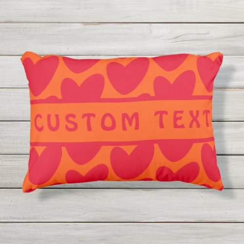 Retro Orange and Groovy Red Hearts Outdoor Pillow
