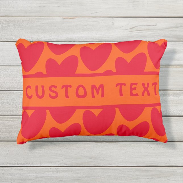 Retro Orange and Groovy Red Hearts Outdoor Pillow (Front)