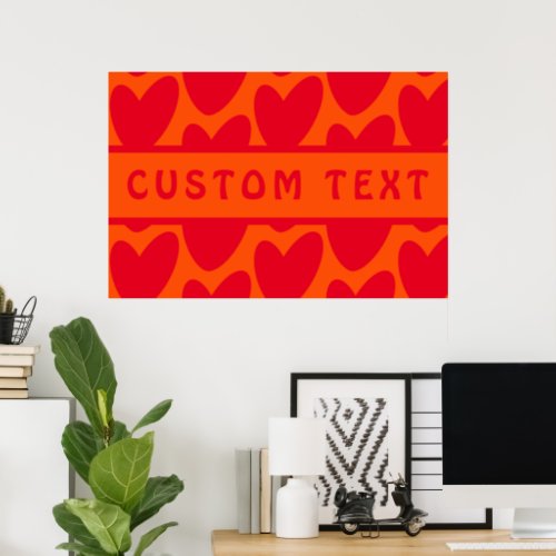 Retro Orange and Groovy Red Hearts Poster