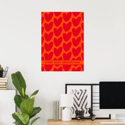 Retro Orange and Groovy Red Hearts Poster