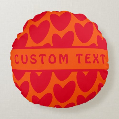 Retro Orange and Groovy Red Hearts Round Pillow