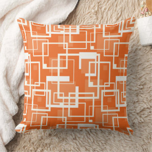 Retro Orange and Ivory Square Link Circuit Board  Throw Pillow