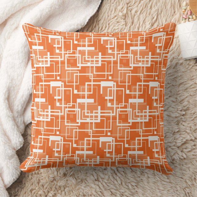 Retro Orange and Ivory Square Link Design Pillow (Blanket)