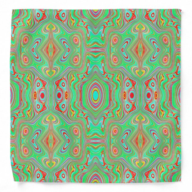 Retro Orange and Lime Green Abstract Pattern Bandana (Front)