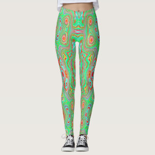 Retro Orange and Lime Green Abstract Pattern Leggings