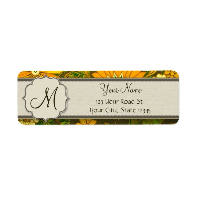 Retro Orange and Olive Jungle Floral with Monogram Label (Front)