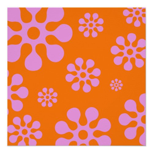 Retro Orange And Pink Floral Abstract Poster