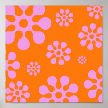 Retro Orange And Pink Floral Art Print by machomedesigns at Zazzle