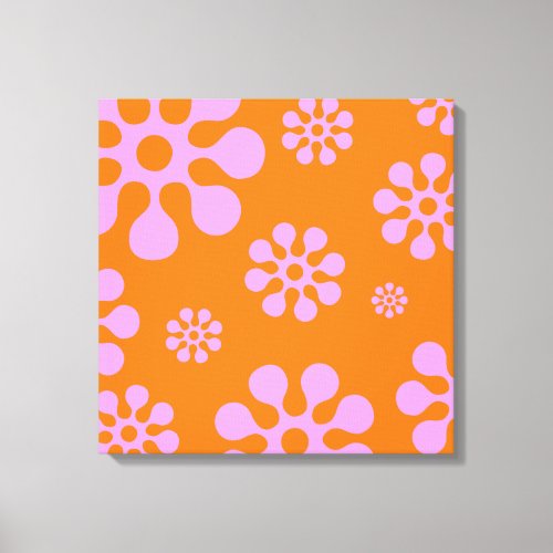 Retro Orange And Pink Floral Canvas Wall Art
