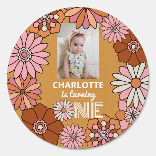Retro Orange and Pink Floral Daisy First Birthday  Sign