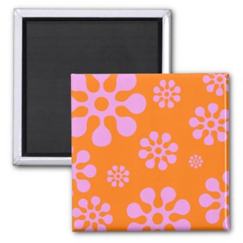 Retro Orange And Pink Floral Magnet by machomedesigns at Zazzle