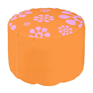 Retro Orange And Pink Floral Ottoman