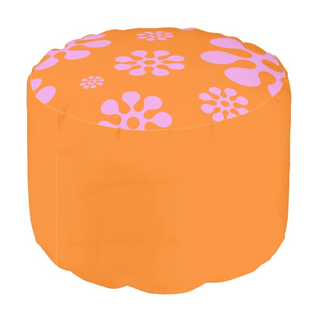 Retro Orange And Pink Floral Ottoman (Angled Back)