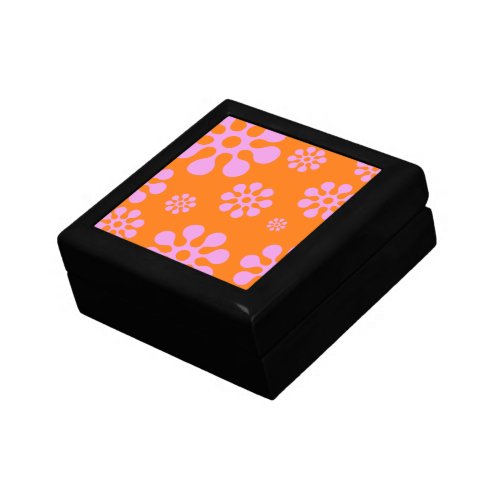 Retro Orange And Pink Floral Trinket Box