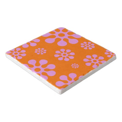 Retro Orange And Pink Floral  Trivet