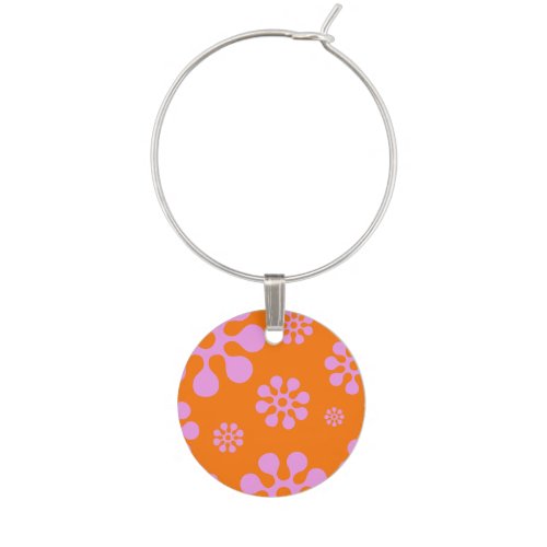 Retro Orange And Pink Floral Wine Charm