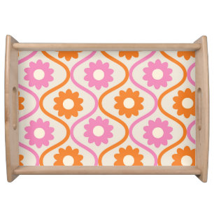 Retro Orange and Pink Flowers on Mid Century Ogee  Serving Tray