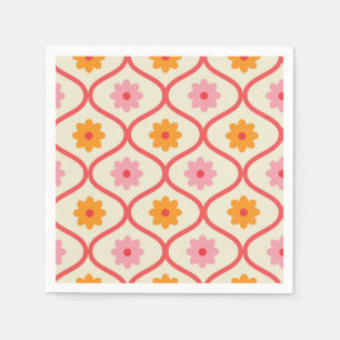 Retro Orange and Pink flowers on Ogee Pattern  Napkins